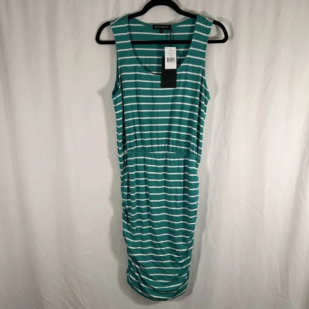New Gibsonlook Knee Length Dress Women's Medium Green Striped Round Sleeveless